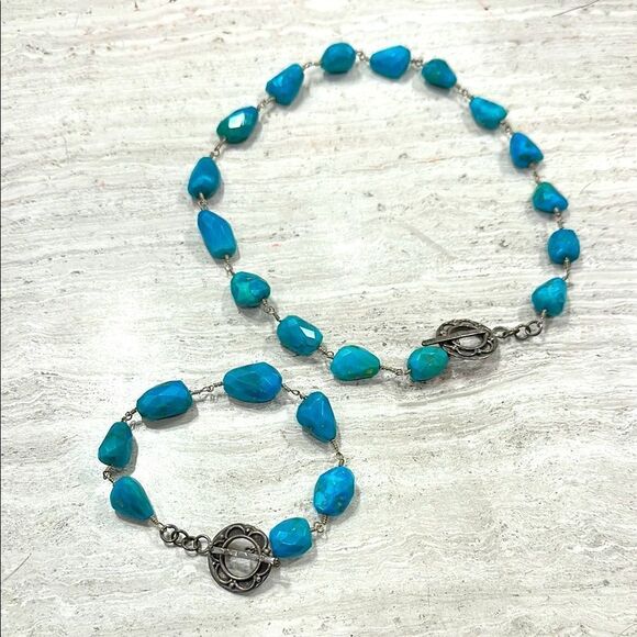 Vintage Turquoise Necklace / Choker And Bracelet Set - Picture 1 of 7